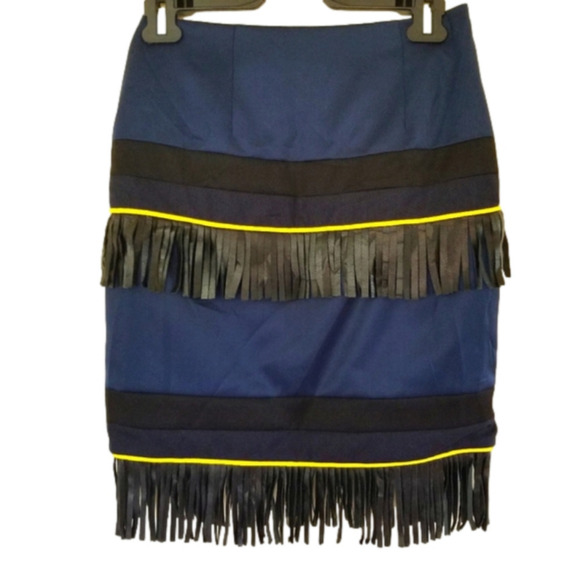 Bien Abyé by Dayanne Danier Wool Pencil Skirt w/ Fringe Stripes Size 4 - Picture 1 of 8
